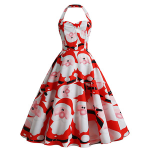 Robes de noël femmes 50s 60s rétro licou robe de soirée élégante dos nu balançoire <span class=keywords><strong>pin</strong></span> <span class=keywords><strong>up</strong></span> vêtements - Product Image 1