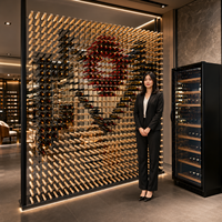 Système de présentation de bouteilles de vin en bois et métal sur mesure sous les escaliers, certifié CE ISO, armoire modulaire pour villa, hôtel, bar, projet d'usine, conception CAO, contrôle qualité