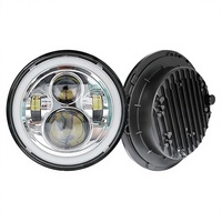 Phare de moto 7 pouces Wrangler toutes saisons, boîtier argenté, 4 puces, style à ouverture complète, lumière de conversion LED 12V