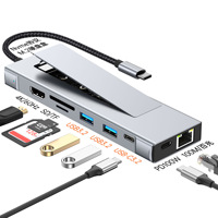 Hub USB-C 8 en 1 PD 100W en alliage d'aluminium, USB3.0, HDTV 4K, M.2 NVMe SATA SSD, station d'accueil USB C pour ordinateur portable PC