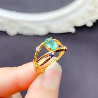 Factory Wholesale 925 Sterling Silver 18K Gold Plated Oval Cut Natural Emerald Minimalist Ring Women's Gift Wedding Birthday