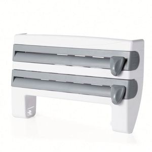 Multi-Functional Wall Mounted Foil and <b>Plastic</b> Wrap Dispenser with Paper Towel Holder and <b>Sliding</b> Cutter - Product Image 2