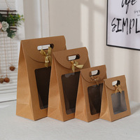 Sac cadeau en papier brun et blanc auto-scellant avec nœud en ruban et fenêtre transparente pour Noël, mariage, bonbons, emballage cadeau