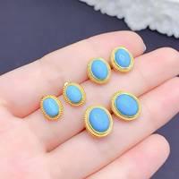 Boucles d'oreilles clous ovales en turquoise bleue naturelle, en argent sterling 925, vente en gros d'usine, cadeau pour femme, usage quotidien et soirée