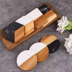 Sous-verres écologiques en bois et marbre de 10 cm avec logo personnalisé Sous-verres en <span class=keywords><strong>ardoise</strong></span> Sous-verre personnalisé Napperon Accessoires de cuisine Porte-gobelet - Product Image 1