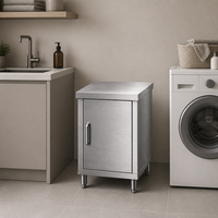 Table de préparation en acier inoxydable à porte simple avec comptoir intégré et quatre pieds pour hôtel, cantine, facile à nettoyer