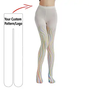 Aangepaste Wave Print Lori Gepersonaliseerde Trend Base Sokken Rimpeling Kleur Strip Panty
