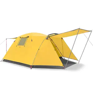 Tente de camping en plein air double couche de grande taille, une chambre à coucher un salon, tente dôme en polyester pour randonnées en montagne d'été en fibre de verre