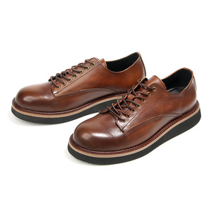 Zapatos de Cuero con Punta Redonda para Hombre, Negros, con Suela Gruesa, Plataforma, Casuales, para Trabajo, Tallas 38, 39, 40, 41, 42, 43, 44, con Suela de Goma Acolchada - Product Image 3