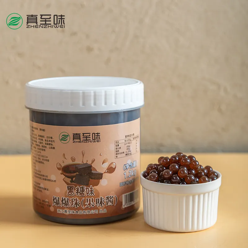 Made In China Popping Bursting Boba Good Taste Sweet And Sour 1.2Kg Bursting Brown Sugar Flavor Ready To Eat Shakes Smoothies