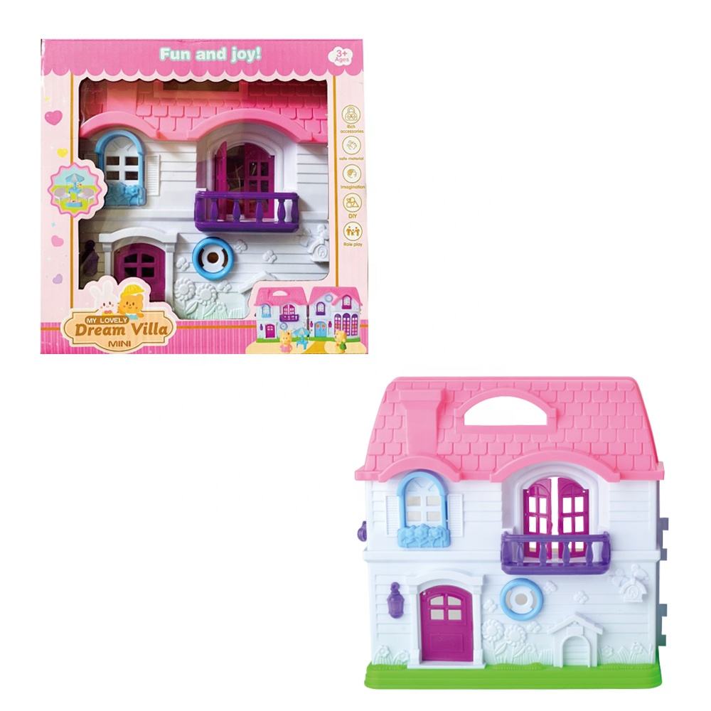 Casa de muñecas de plástico en miniatura para niñas y niños, casa de  muñecas de plástico en miniatura, color rosa, decoraciones para casa de  muñecas,