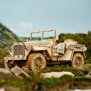 CPC Certificated Robotime Rokr Educational Toys MC701 DIY Army Field Car Model Kit 3D Wooden Puzzles For Adults