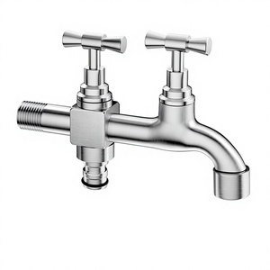 <span class=keywords><strong>Robinet</strong></span> <span class=keywords><strong>de</strong></span> machine à laver mural à double poignée en acier inoxydable SUS304 avec surface céramique chromée, ouverture rapide, garantie 5 ans - Product Image 1