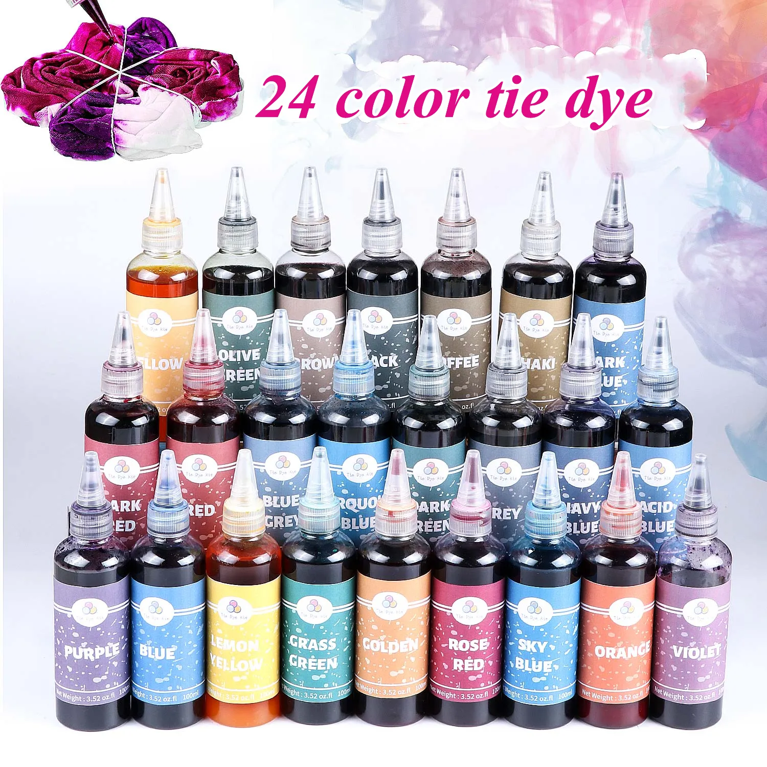 24 Osbang produto novo design cores 100ml Líquido Tie dye DIY kit à prova de Água-Tie dye camisas para adultos