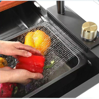 Ensemble complet d'évier de cuisine cascade en acier inoxydable 304, grand bac unique avec égouttoir intégré, finition gris brossé, design moderne, garantie 5 ans