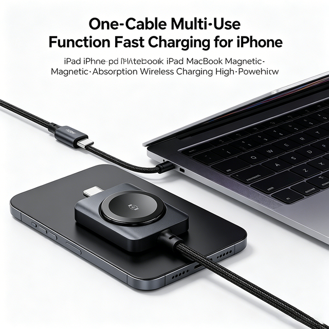 2 in 1 Type C PD 100W Fast Charging Cable Magnetic Wireless Charger for IOS Watch Series Ultra SE Nylon Braided