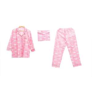Ensemble de pyjama en satin rose à lettres 100% coton pour femmes indiennes - Vêtements de nuit imprimés numériquement pour l'automne - Product Image 1