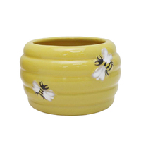 Pot de fleurs en céramique jaune en gros, motif abeille en relief, pour plantes succulentes, support de plantes d'intérieur sur table, OEM/ODM