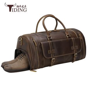 Sac de voyage en cuir véritable Tiding, grande capacité 20-35L, sac de sport, sac de loisirs pour homme - Product Image 1