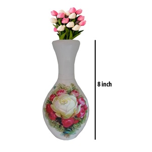 White Flower <b>Vase</b> With Printed Flower For Home Decoration - Product Image 1