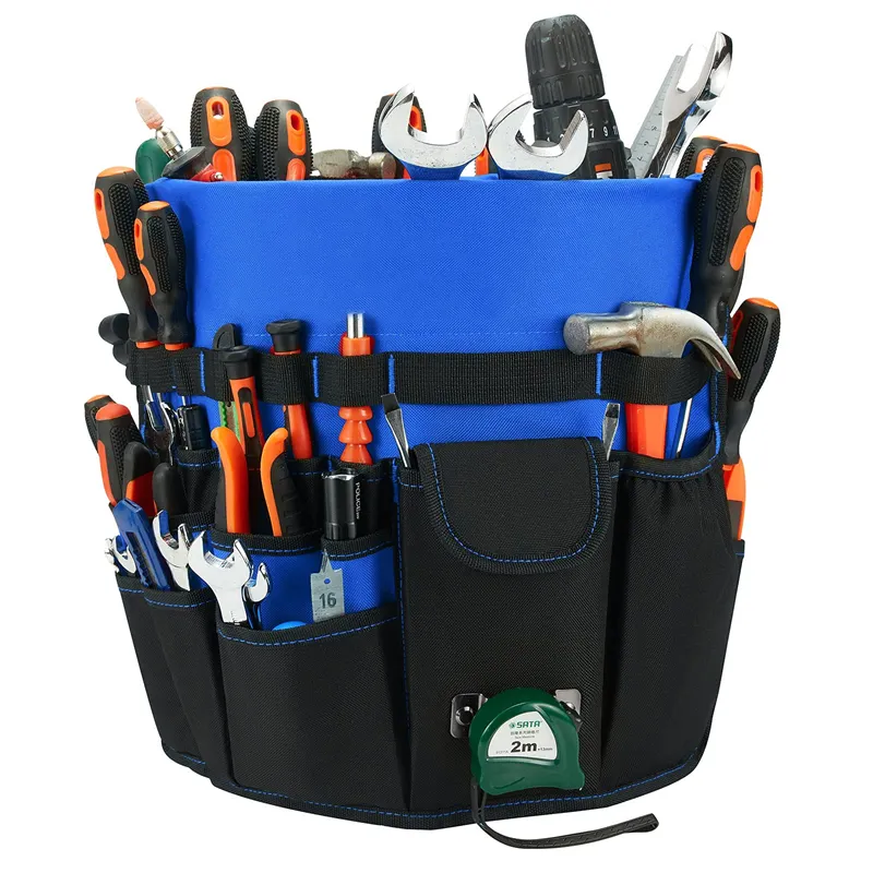 Organizador de herramientas de jardín, cubo con 61 bolsillos, almacenamiento de herramientas para carpintero y electricistas