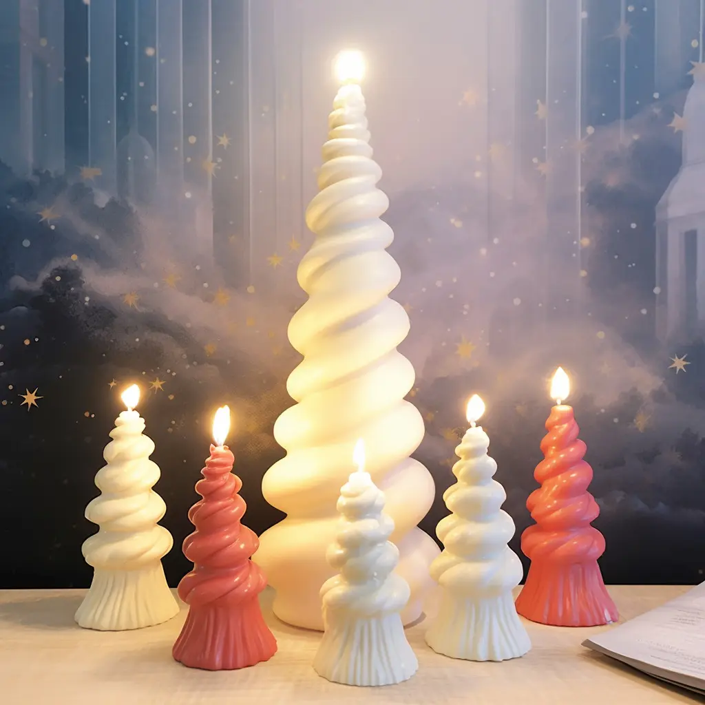 Z064 Christmas Tree Santa Claus Pillar Taper Candle Molds Twist Swirl Spiral Dinner Candle Silicone Molds