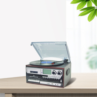 Tourne-disque audio 6-en-1 au design vintage classique, lecteur de disques vinyles et gramophone avec connexion PC/3 vitesses LP