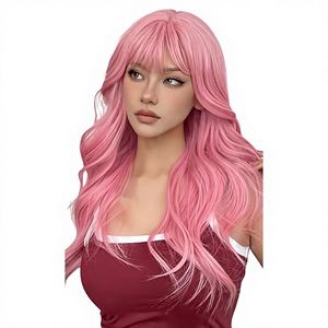 Peluca Larga Rizada <span class=keywords><strong>Rosa</strong></span> <span class=keywords><strong>de</strong></span> Gran Venta Transfronteriza con Flequillo para Mujer, Postizo <span class=keywords><strong>de</strong></span> Cabeza Completa, <span class=keywords><strong>de</strong></span> Filamento Mate Resistente a Altas Temperaturas, Hecho a Máquina - Product Image 1