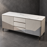WYRAX Hotel Esszimmer Sideboard Buffetschrank mit Gerillten Türen, 3 Mittelschubladen und Erhöhten Metallbeinen