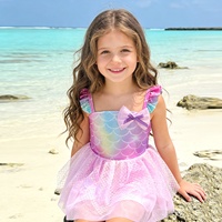 Maillot de bain une pièce princesse pour filles, maillot de bain de plage style jupe très élastique, robe de bain sirène avec écailles irisées chatoyantes