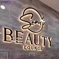 Enseigne en acier inoxydable noir mat rétroéclairée pour salon de coiffure, plaque de logo rétroéclairée par LED, décoration murale pour esthéticiennes et spas