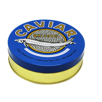 Boîte d'emballage ronde en fer blanc de qualité alimentaire pour caviar, 50g, 125g, 250g, 500g, boîte de conserve de caviar bleu sous vide