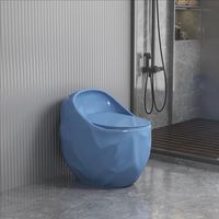 WC en céramique monobloc à poser au sol, forme œuf, couleur personnalisée, bleu rond, pour salle de bain d'hôtel, Foshan
