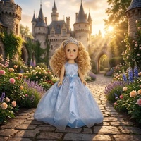 Poupée fille premium de 18 pouces, entièrement en vinyle, peau blanche, cheveux blonds bouclés, princesse en robe bleue Cendrillon, cadeau pour enfants