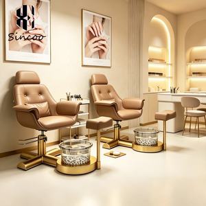 Fauteuil de pédicure et manucure moderne et réglable, pivotant, sans plomberie, avec base dorée, nouveau design du fabricant, pour salon de beauté et soins des pieds - Product Image 1