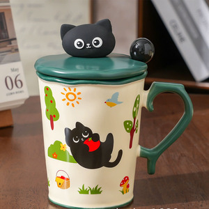 Tasse de chat tridimensionnelle créative mignonne avec tasse de sens de conception de niche de couvercle - Product Image 5