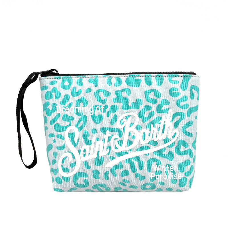 Leopard print green clutch bag