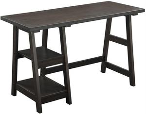 YUANTU Convenience Concepts Espresso <strong>Trestle</strong> <strong>Desk</strong> with Wood Frame Engineered Wood Surface Fixed Shelves Spacious Worksurface - Product Image 4