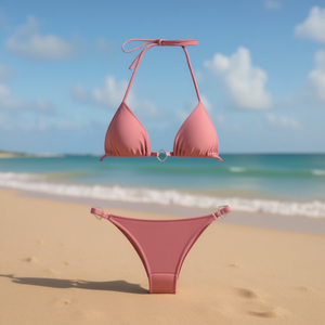 Conjunto de Bikini HDJ Rosa, Traje de Baño de Dos Piezas con Tiras y Tanga, Ropa de Playa Elástica para Mujer, Tallas 46, 48, 50, 52 - Product Image 2