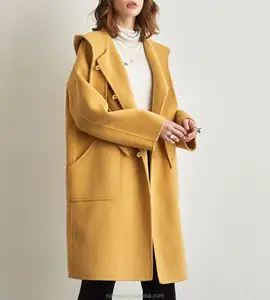 Casacos e jaquetas femininos com capuz, casacos longos e elegantes de inverno para mulheres, 100% lã real