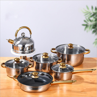 12 pièces d'ustensiles de cuisine en acier inoxydable, batterie de cuisine antiadhésive en verre, induction, marmite et poêle, ustensiles de cuisine de luxe pour le camping