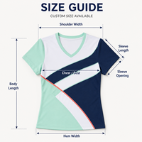 Haut de tennis personnalisé pour femmes, col en V, blocs de couleur diagonaux, manches courtes, pour entraînements et matchs sur le terrain