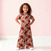 Set pakaian anak perempuan lengan panjang, atasan Turtleneck lengan panjang gaya Barat motif kustom kaki lebar dua potong