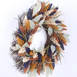 Aangepaste Bloem Hangende Vorst Lavendel Kunstmatige Krans Maken Benodigdheden Groothandel Oogst Herfst Decoratieve Bloemen Krans