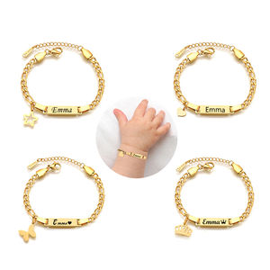 Etching Gold bar <strong>Bracelets</strong> Heart Crown Star Charms Baby <strong>Personalised</strong> Toddler <strong>Bracelet</strong> Children <strong>Name</strong> Baby Kids <strong>Bracelet</strong> for Gifts - Product Image 1