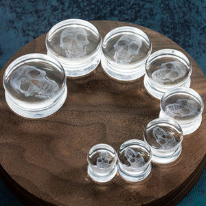 कारखाने प्रत्यक्ष थोक मूल्य रॉक पंक शैली ग्लास लेजर उत्कीर्णन खोपड़ी नई शैली के फैशन बॉडी गहने कान गेज - Product Image 4