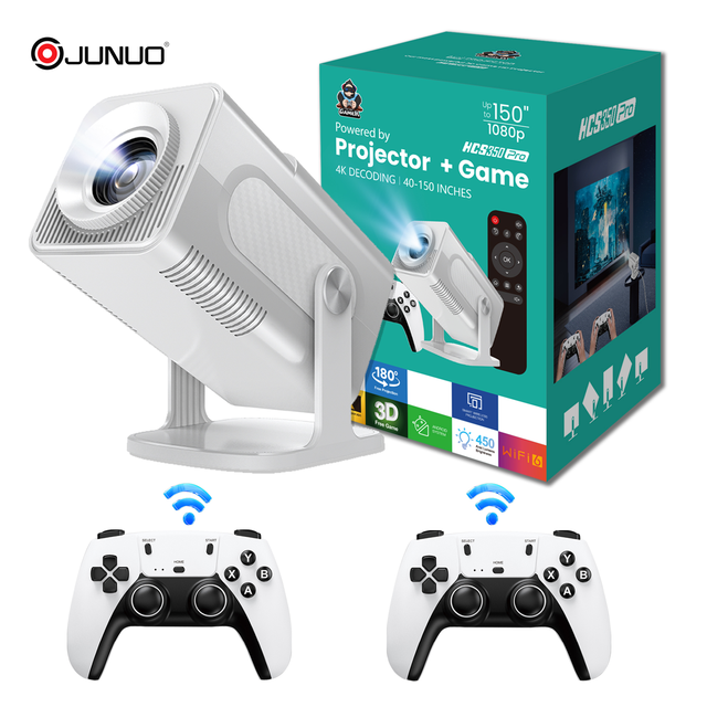 JUNUO HCS350 Pro 1080P LCD Projector 450 Lumens Multi-Game 5G WiFi Short Throw 4K Built-In BT Remote High Quality Android 12 US
