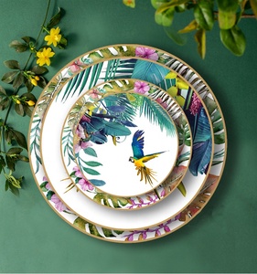 Platos y Vajilla, Nuevo Producto, Estilo Nórdico de Lujo, Diseño Tropical de Selva, Porcelana con Borde Dorado, Accesorios de Cocina Redondos - Product Image 2