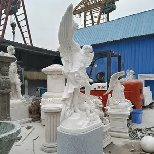 Levensgrote Witte Engel Steen Sculptuur Marmeren Aartsengel Heilige Michael Standbeeld Te Koop