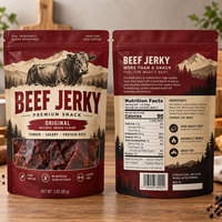 Sachets personnalisés imprimés pour bœuf séché, sachets refermables de qualité alimentaire avec fenêtre transparente pour snacks de viande séchée